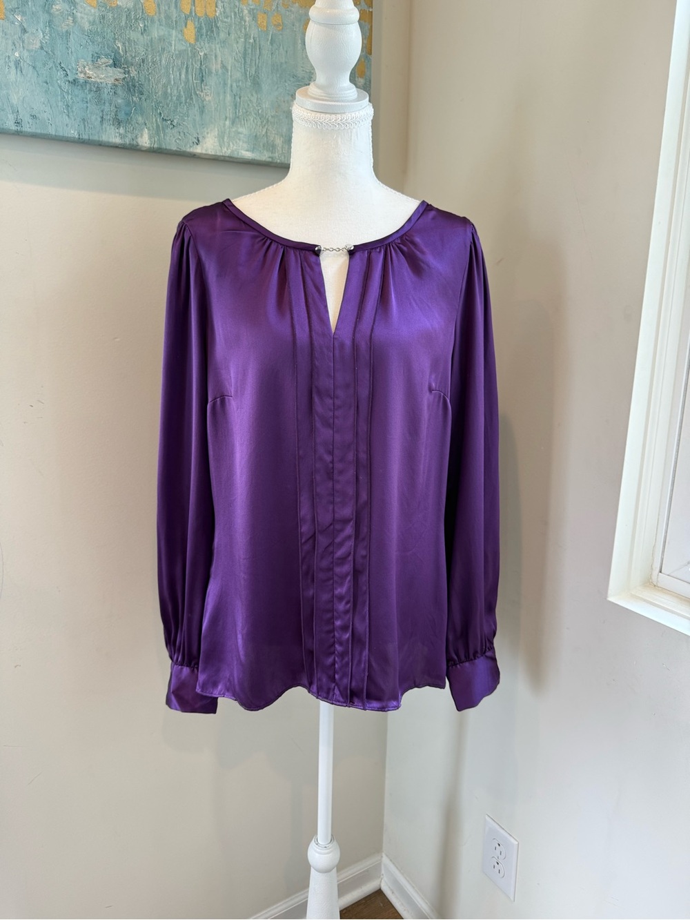White House Black Market Deep Purple Silk Keyhole Blouse